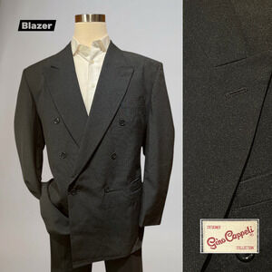 Vintage Gino Cappeli 46R Black Double Breasted Blazer Jacket
